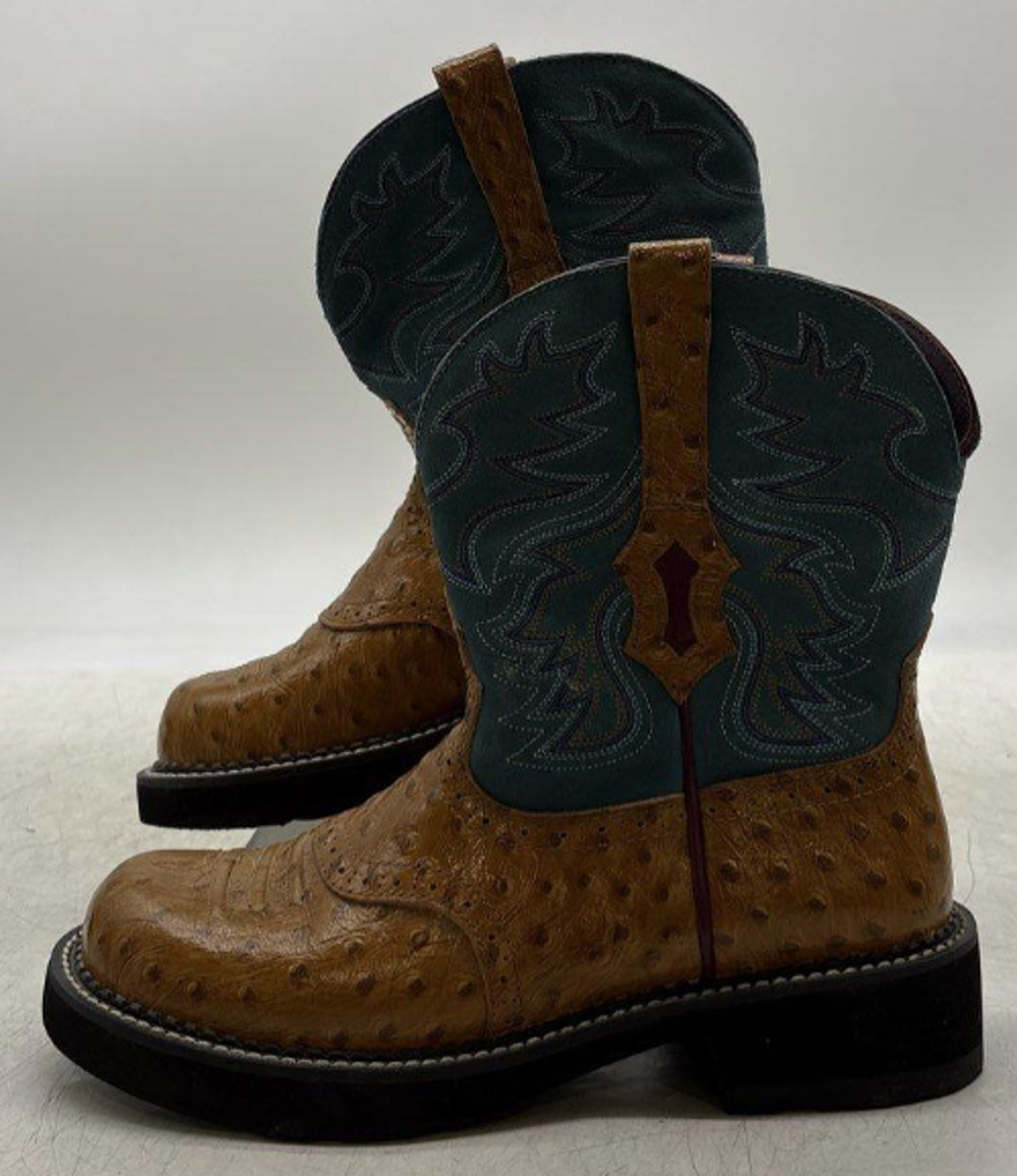 Nice! Ariat FatBaby Women's 8B Western Cowboy Boots Ostrich Print Brown/Blue